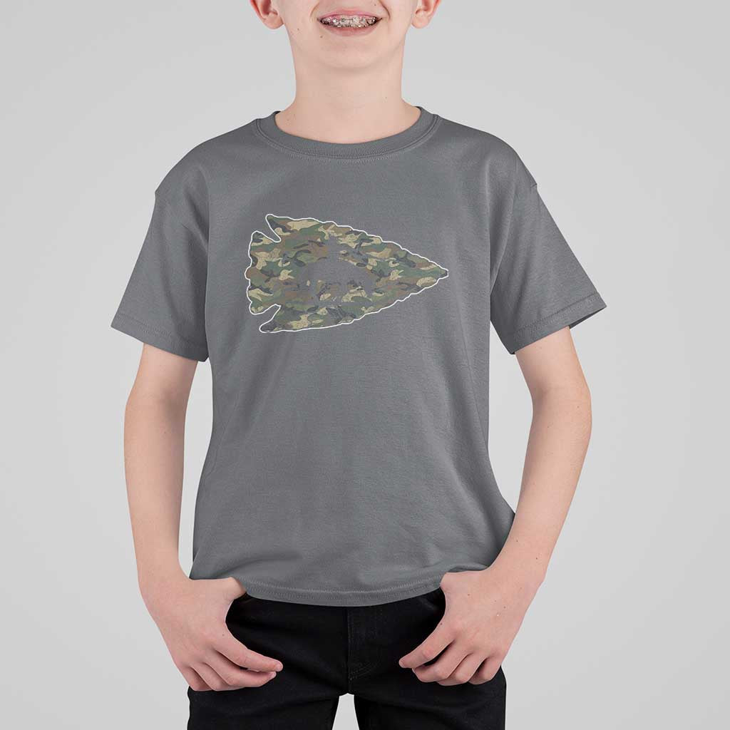 Arrowhead Hunter Native American Camouflage USA Flag T Shirt For Kid