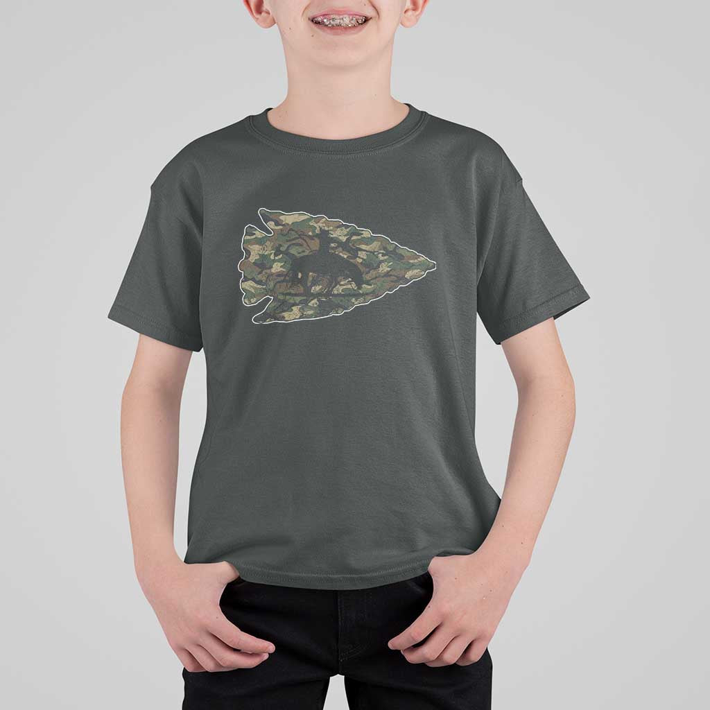 Arrowhead Hunter Native American Camouflage USA Flag T Shirt For Kid