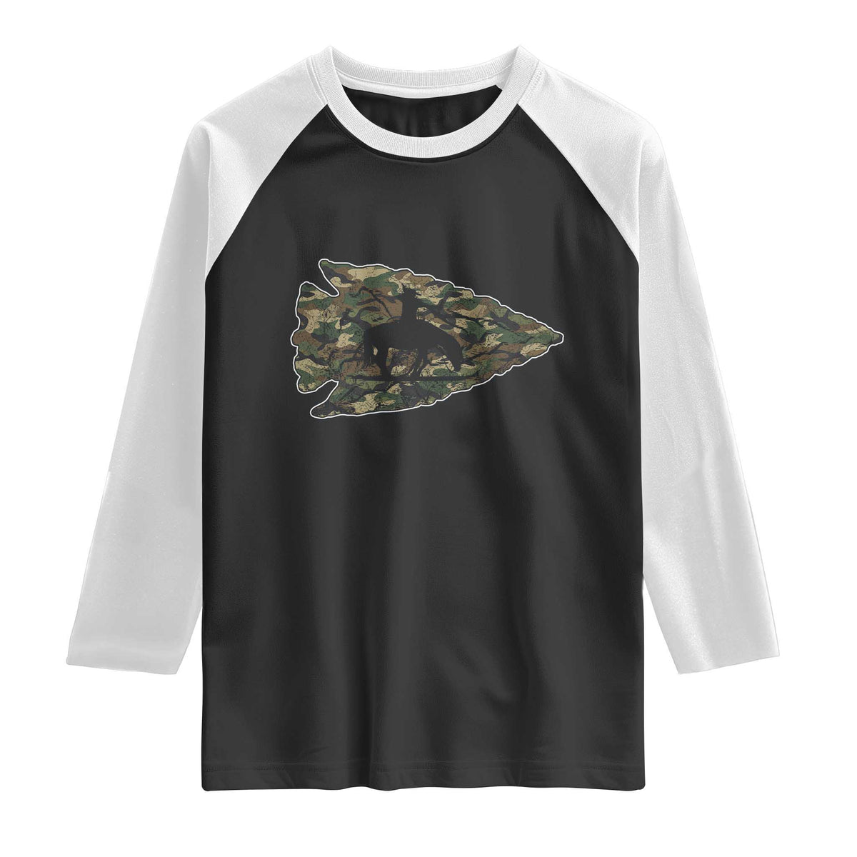 Arrowhead Hunter Native American Camouflage USA Flag Raglan Shirt