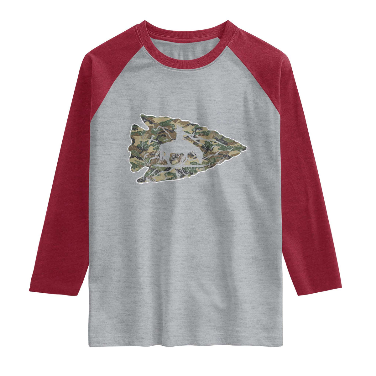 Arrowhead Hunter Native American Camouflage USA Flag Raglan Shirt