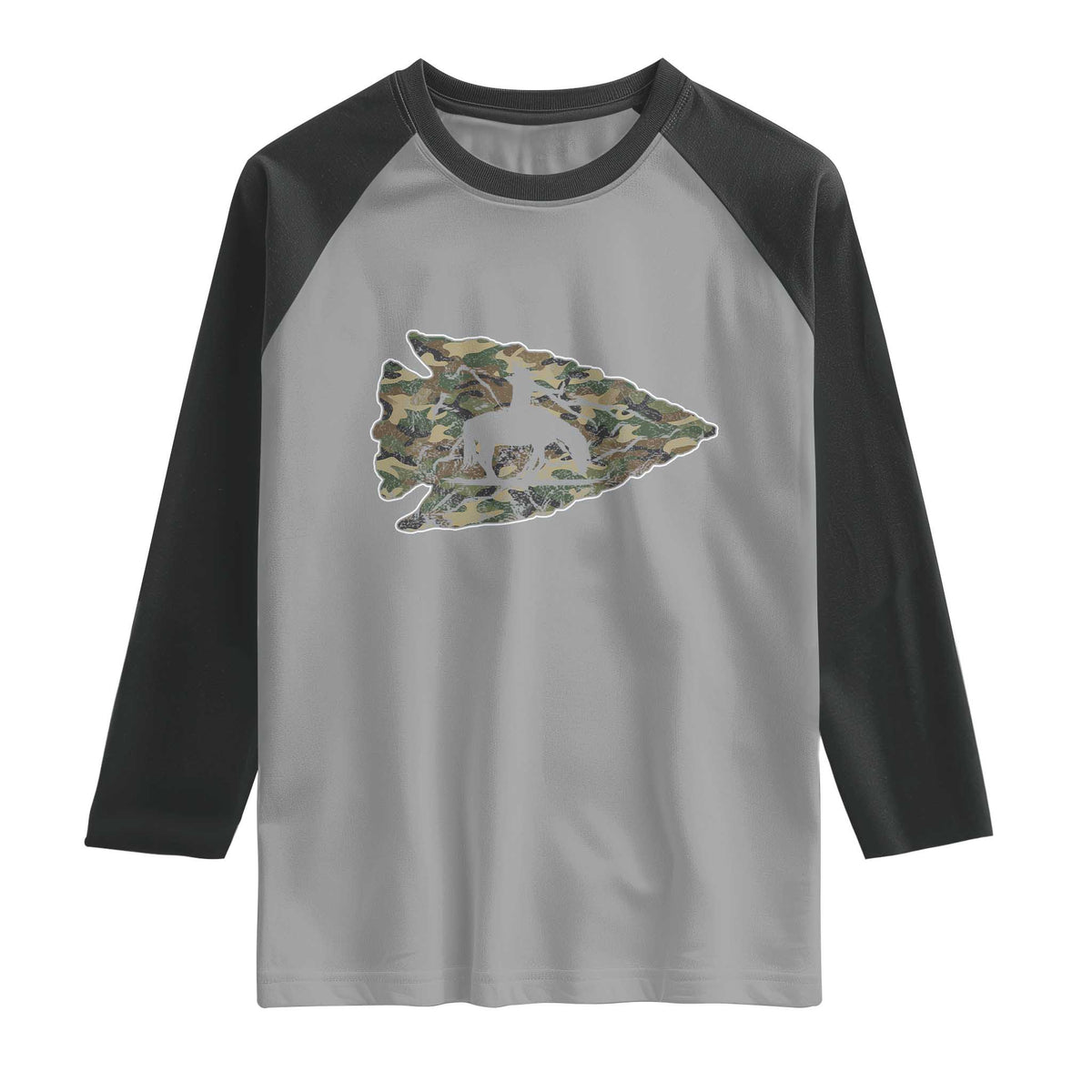 Arrowhead Hunter Native American Camouflage USA Flag Raglan Shirt