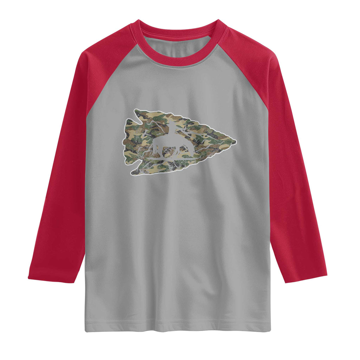 Arrowhead Hunter Native American Camouflage USA Flag Raglan Shirt