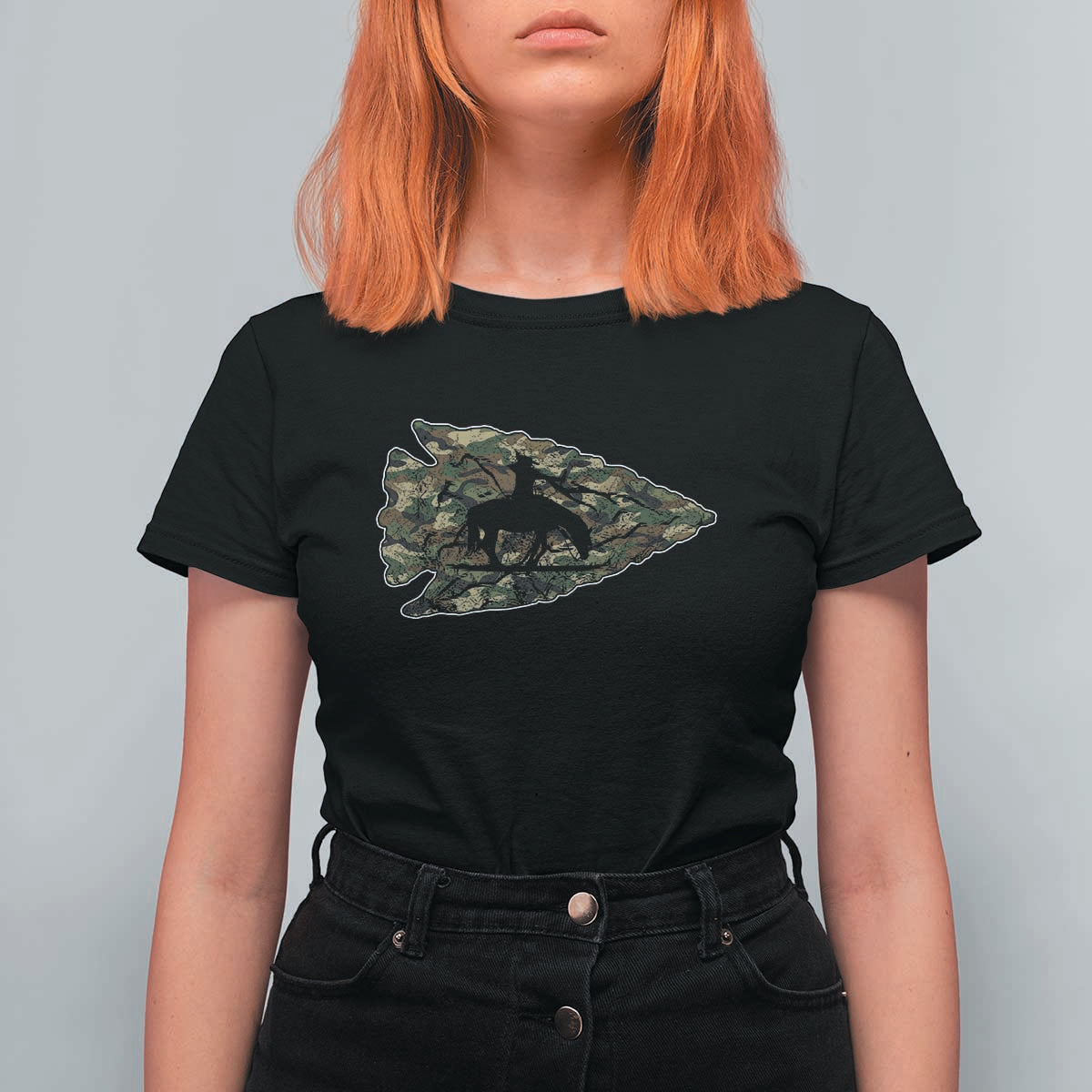 Arrowhead Hunter Native American Camouflage USA Flag T Shirt For Women