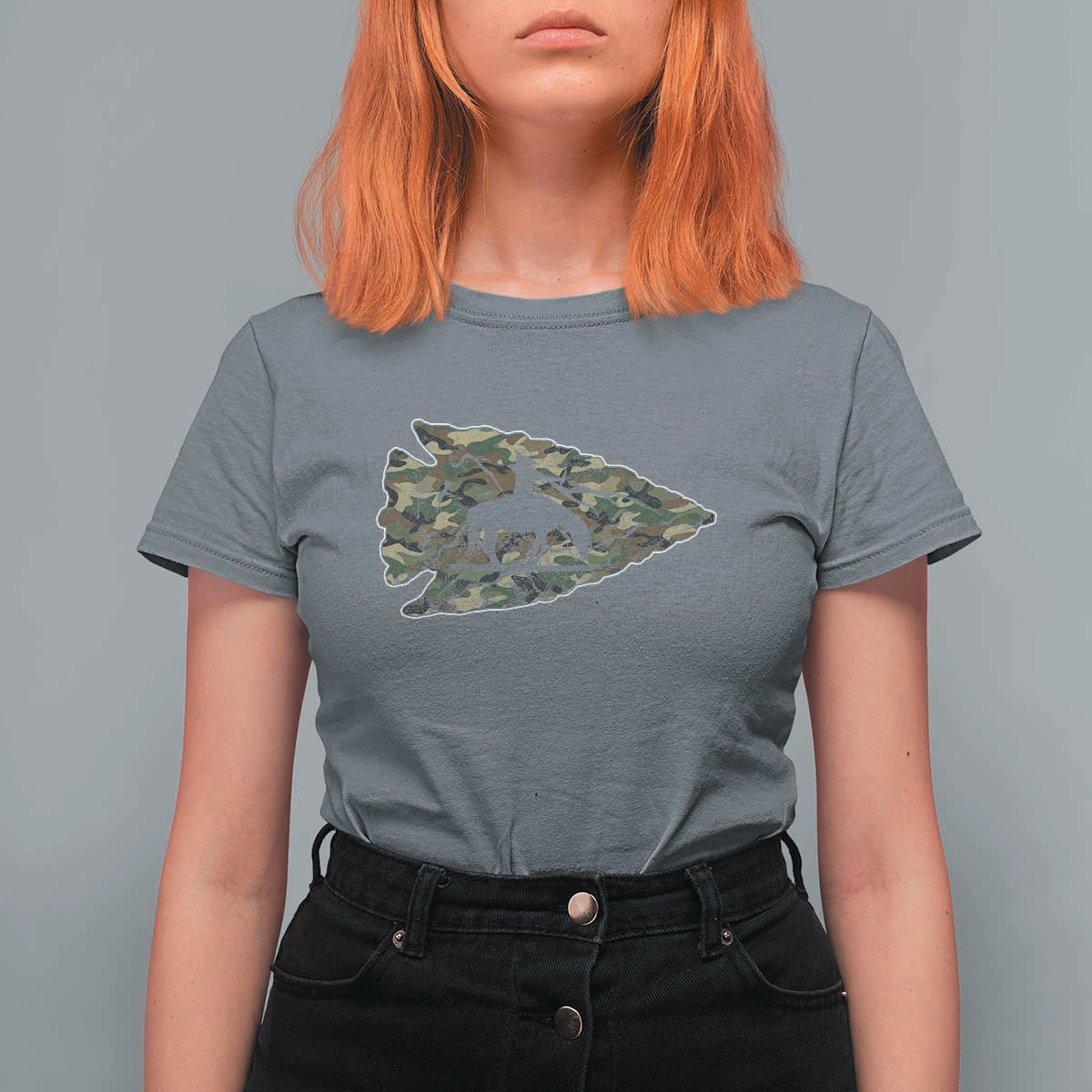 Arrowhead Hunter Native American Camouflage USA Flag T Shirt For Women