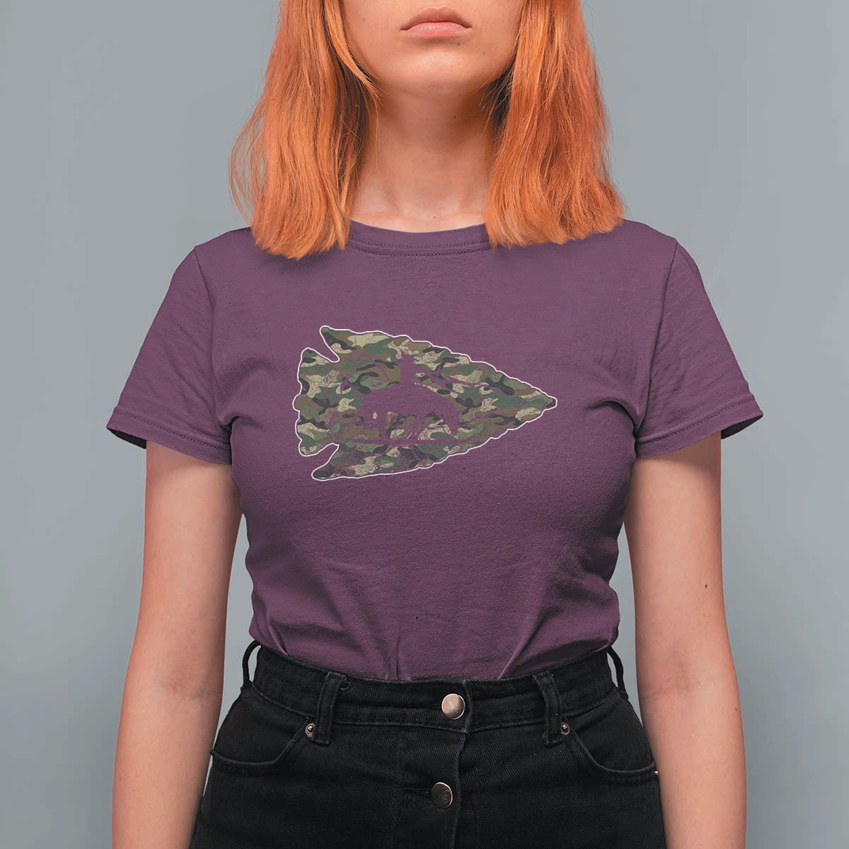 Arrowhead Hunter Native American Camouflage USA Flag T Shirt For Women