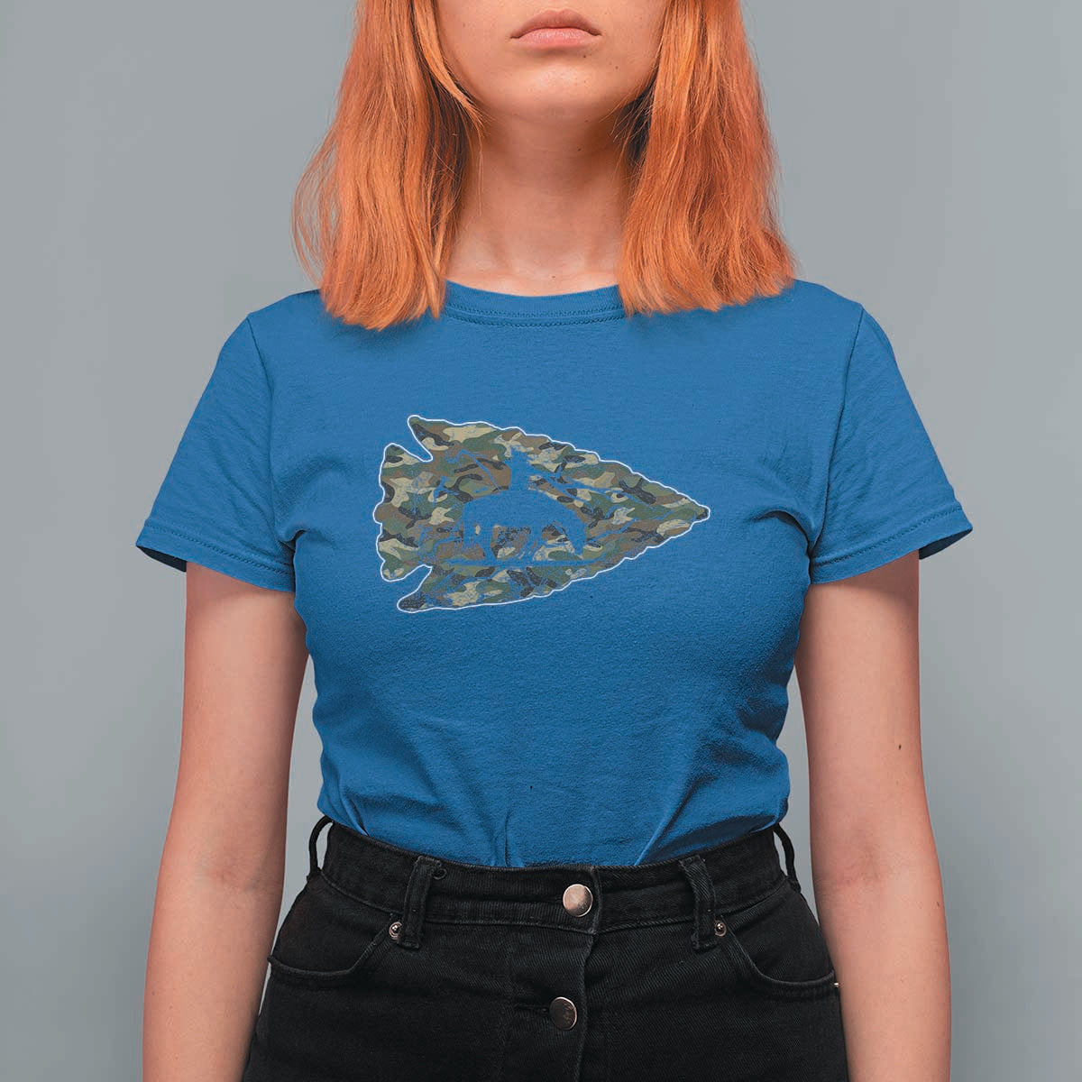 Arrowhead Hunter Native American Camouflage USA Flag T Shirt For Women