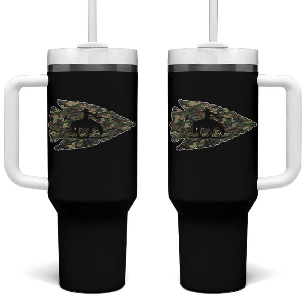 Arrowhead Hunter Native American Camouflage USA Flag Tumbler With Handle