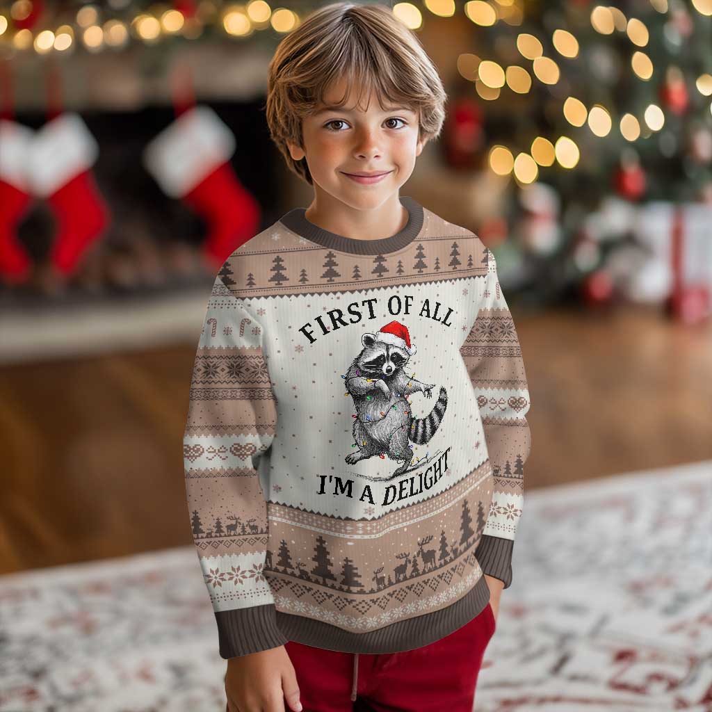 First Of All I Am A Delight Ugly Christmas Sweater Funny Xmas Raccoon - Wonder Print Shop