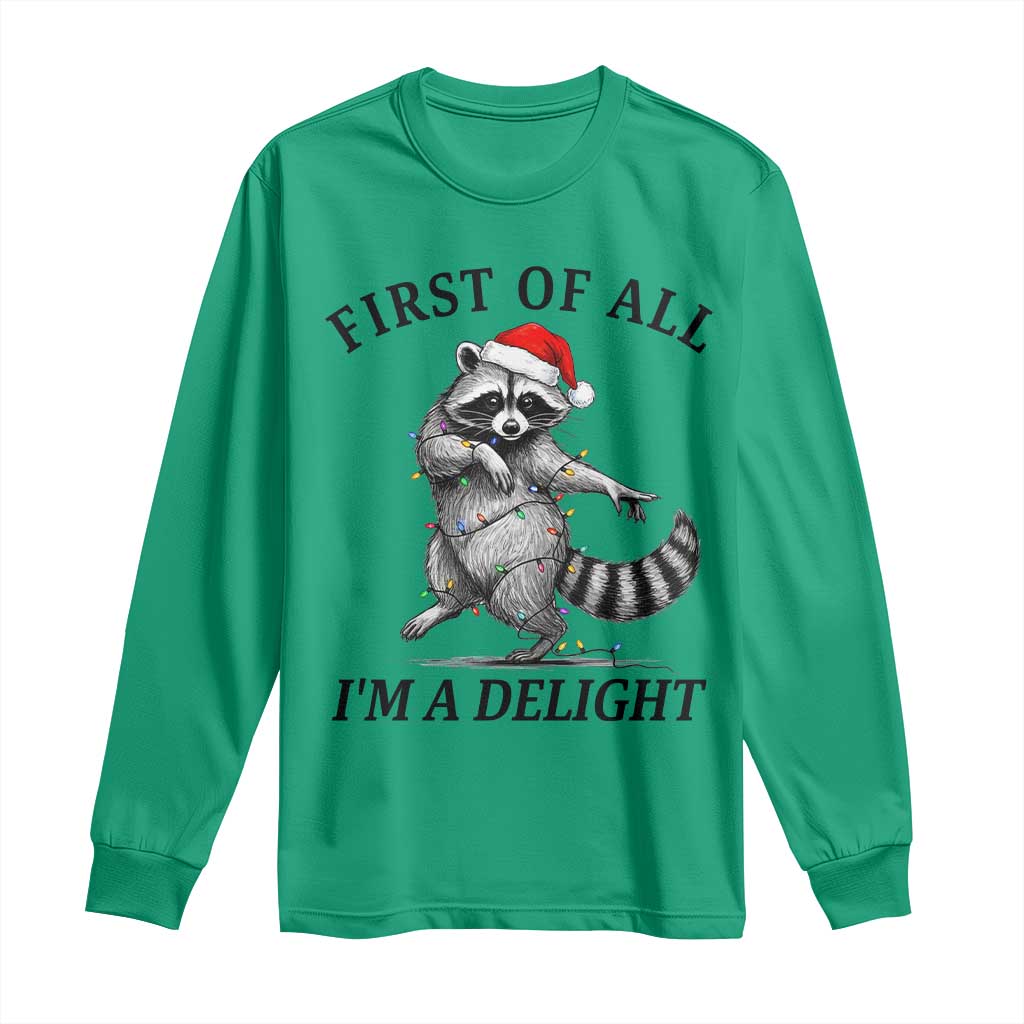 First Of All I Am A Delight Long Sleeve Shirt Funny Christmas Raccoon - Wonder Print Shop