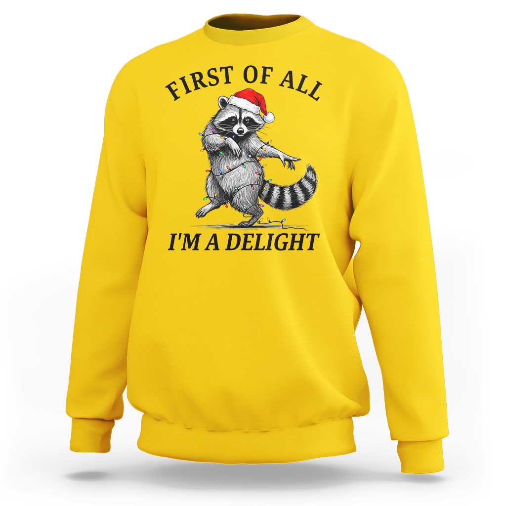 First Of All I Am A Delight Sweatshirt Funny Christmas Raccoon - Wonder Print Shop