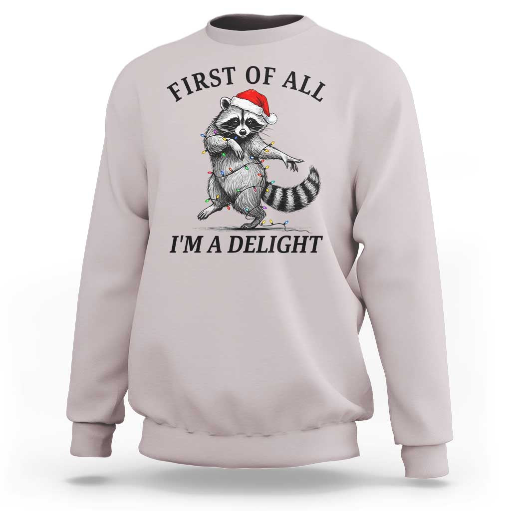 First Of All I Am A Delight Sweatshirt Funny Christmas Raccoon - Wonder Print Shop
