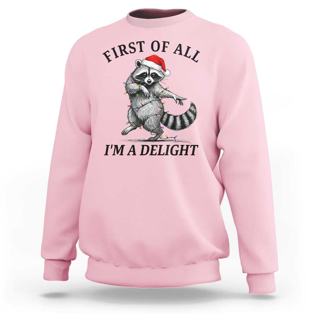 First Of All I Am A Delight Sweatshirt Funny Christmas Raccoon - Wonder Print Shop
