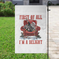 First Of All I Am A Delight Garden Flag Funny Raccoon Christmas Meme - Wonder Print Shop