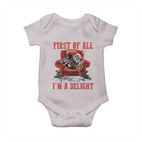First Of All I Am A Delight Baby Onesie Funny Raccoon Christmas Meme - Wonder Print Shop