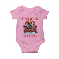 First Of All I Am A Delight Baby Onesie Funny Raccoon Christmas Meme - Wonder Print Shop