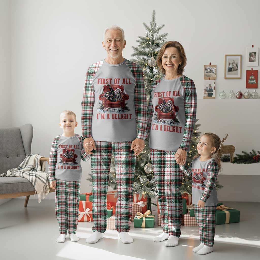 First Of All I Am A Delight Plaid Pajama Set Funny Raccoon Christmas Meme - Wonder Print Shop