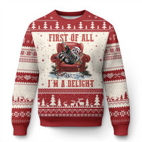 First Of All I Am A Delight Ugly Christmas Sweater Funny Raccoon Christmas Meme - Wonder Print Shop