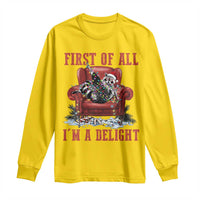 First Of All I Am A Delight Long Sleeve Shirt Funny Raccoon Christmas Meme - Wonder Print Shop