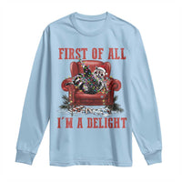 First Of All I Am A Delight Long Sleeve Shirt Funny Raccoon Christmas Meme - Wonder Print Shop