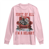 First Of All I Am A Delight Long Sleeve Shirt Funny Raccoon Christmas Meme - Wonder Print Shop