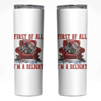 First Of All I Am A Delight Skinny Tumbler Funny Raccoon Christmas Meme - Wonder Print Shop