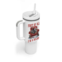 First Of All I Am A Delight Tumbler With Handle Funny Raccoon Christmas Meme - Wonder Print Shop