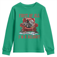 First Of All I Am A Delight Youth Sweatshirt Funny Raccoon Christmas Meme - Wonder Print Shop