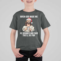 Funny Jesus Christian Christmas T Shirt For Kid When God Made Me He Grinned And Said This Will Be Fun - Wonder Print Shop