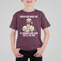 Funny Jesus Christian Christmas T Shirt For Kid When God Made Me He Grinned And Said This Will Be Fun - Wonder Print Shop