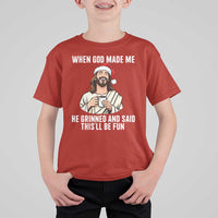 Funny Jesus Christian Christmas T Shirt For Kid When God Made Me He Grinned And Said This Will Be Fun - Wonder Print Shop
