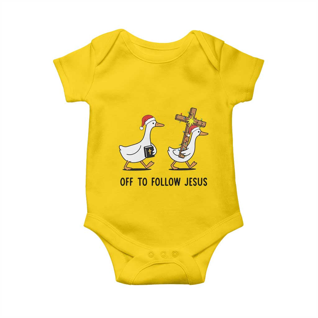 Christian Christmas Goose Baby Onesie Off To Follow Jesus - Wonder Print Shop