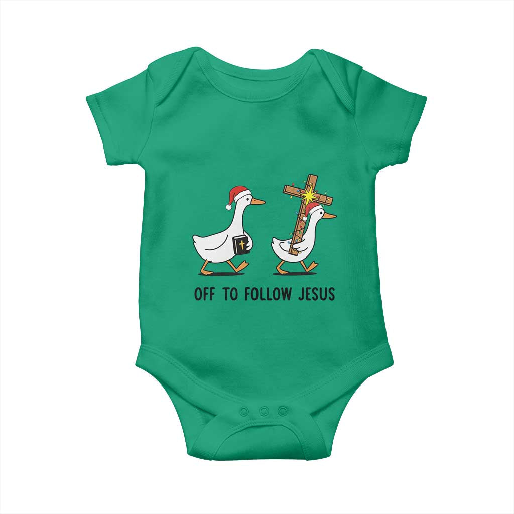 Christian Christmas Goose Baby Onesie Off To Follow Jesus - Wonder Print Shop