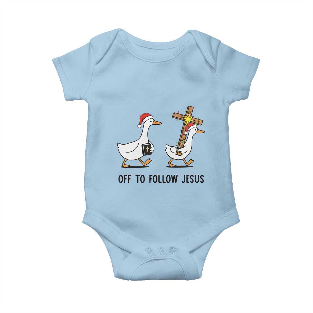 Christian Christmas Goose Baby Onesie Off To Follow Jesus - Wonder Print Shop