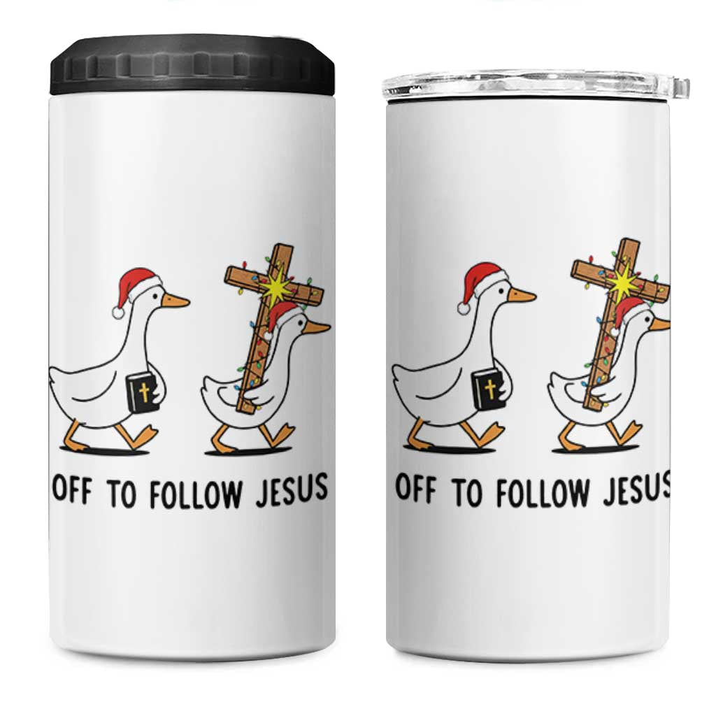 Christian Christmas Goose 4 in 1 Can Cooler Tumbler Off To Follow Jesus - Wonder Print Shop