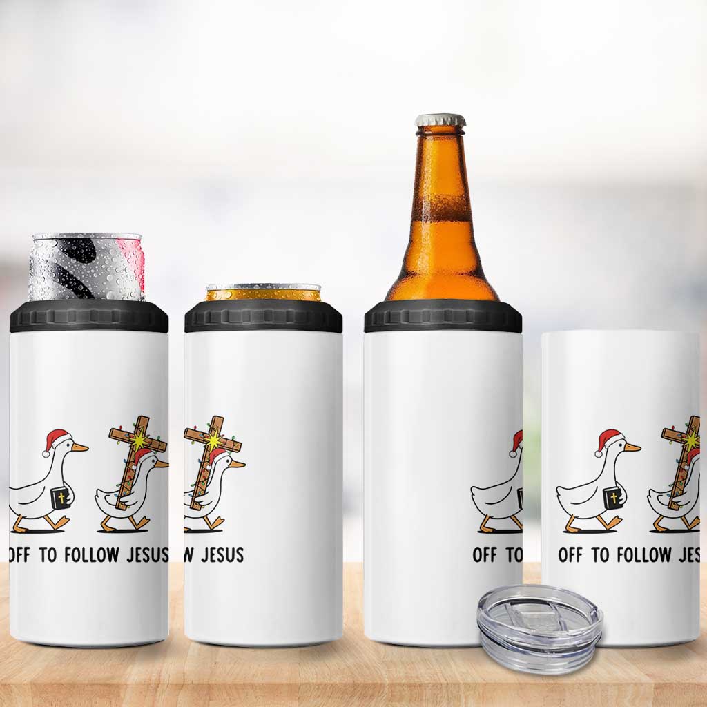 Christian Christmas Goose 4 in 1 Can Cooler Tumbler Off To Follow Jesus - Wonder Print Shop