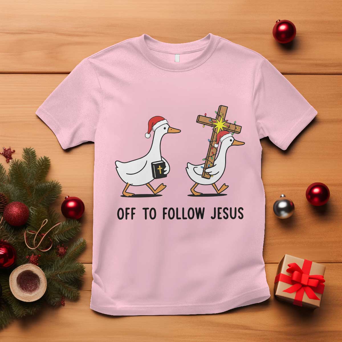 Christian Christmas Goose T Shirt Off To Follow Jesus - Wonder Print Shop