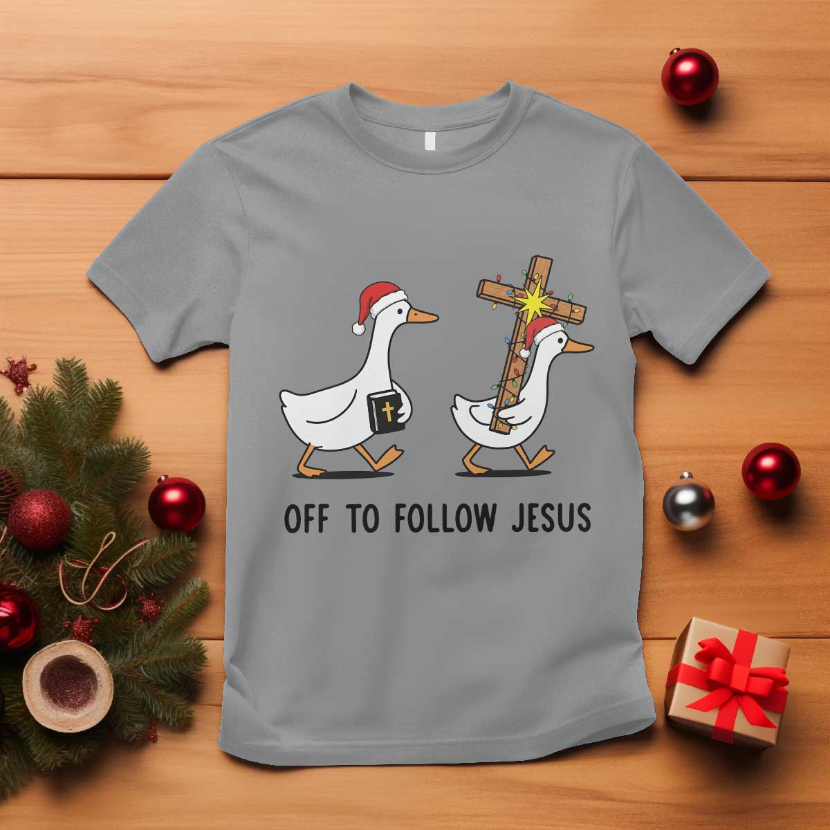 Christian Christmas Goose T Shirt Off To Follow Jesus - Wonder Print Shop