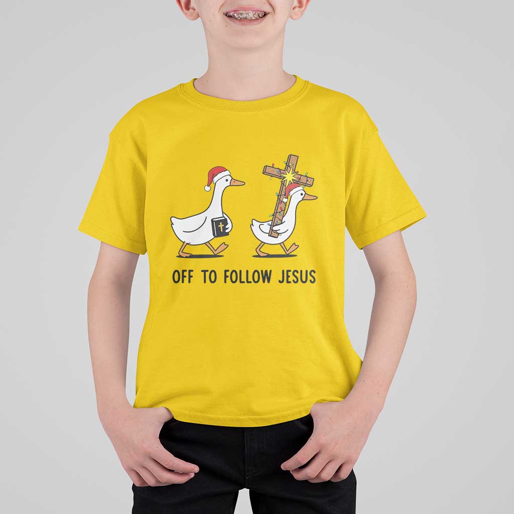 Christian Christmas Goose T Shirt For Kid Off To Follow Jesus - Wonder Print Shop
