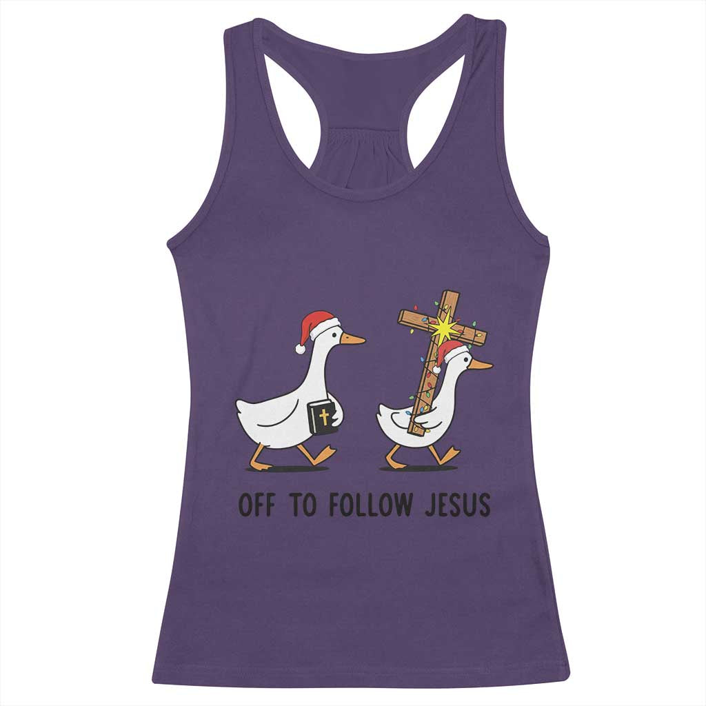 Christian Christmas Goose Racerback Tank Top Off To Follow Jesus - Wonder Print Shop