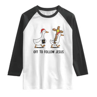 Christian Christmas Goose Raglan Shirt Off To Follow Jesus - Wonder Print Shop