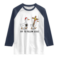 Christian Christmas Goose Raglan Shirt Off To Follow Jesus - Wonder Print Shop