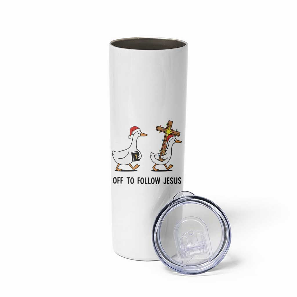 Christian Christmas Goose Skinny Tumbler Off To Follow Jesus - Wonder Print Shop