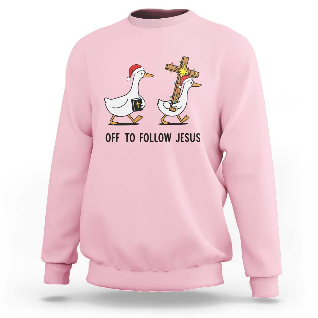 Christian Christmas Goose Sweatshirt Off To Follow Jesus - Wonder Print Shop