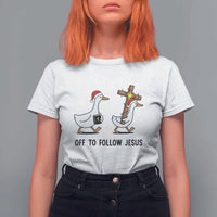 Christian Christmas Goose T Shirt For Women Off To Follow Jesus - Wonder Print Shop