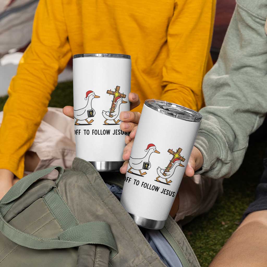 Christian Christmas Goose Tumbler Cup Off To Follow Jesus - Wonder Print Shop