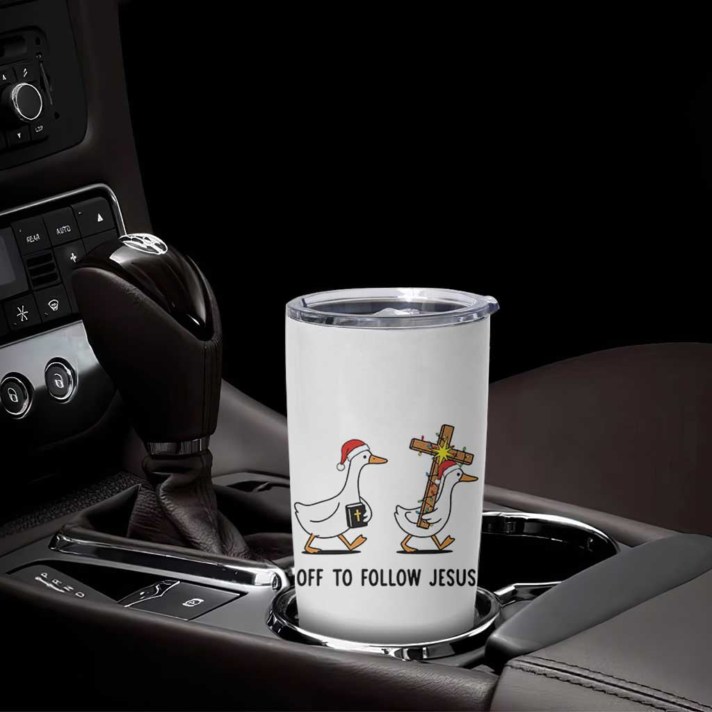 Christian Christmas Goose Tumbler Cup Off To Follow Jesus - Wonder Print Shop