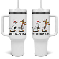 Christian Christmas Goose Tumbler With Handle Off To Follow Jesus - Wonder Print Shop