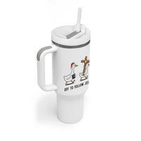 Christian Christmas Goose Tumbler With Handle Off To Follow Jesus - Wonder Print Shop