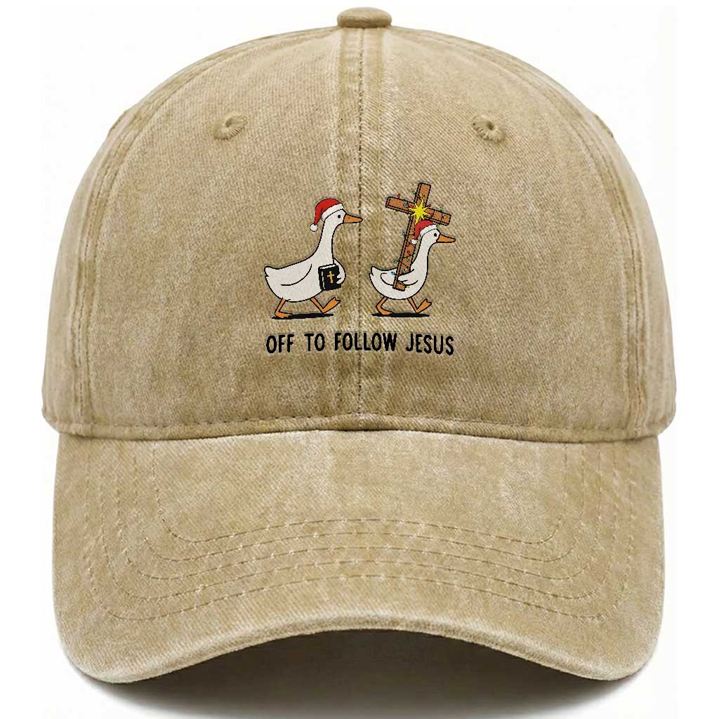 Christian Christmas Goose Washed Cotton Baseball Cap Off To Follow Jesus