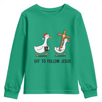 Christian Christmas Goose Youth Sweatshirt Off To Follow Jesus - Wonder Print Shop